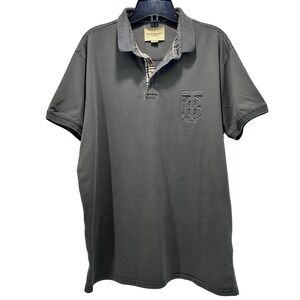 Burberry London TB Monogram Men's XL Polo Army Green Cotton Short‎ Sleeve Rare